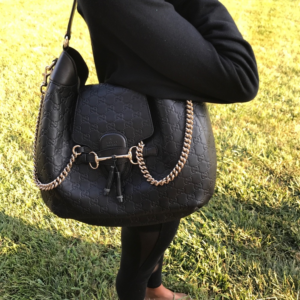Gucci Guccissima Medium Emily Hobo- Black